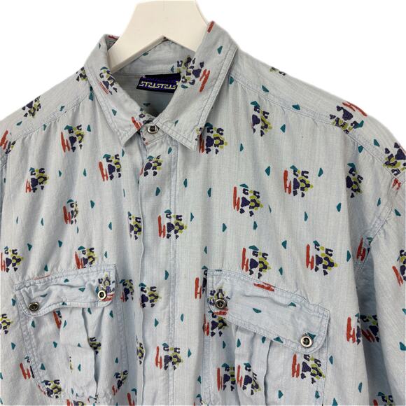 Vintage Gitano Patterned Button Up Short Sleeve Shirt - Men's Size M - Picture 3 of 5